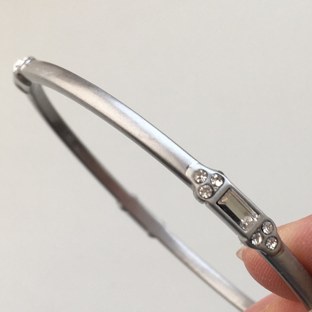 Classic Thin Silver Bangle With Small Emerald Cut… - image 2